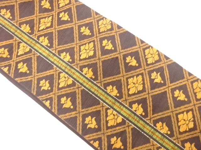 JAPANESE KIMONO / ANTIQUE FUKURO OBI / SILK / FUSHI TSUMUGI / WOVEN FLOWER